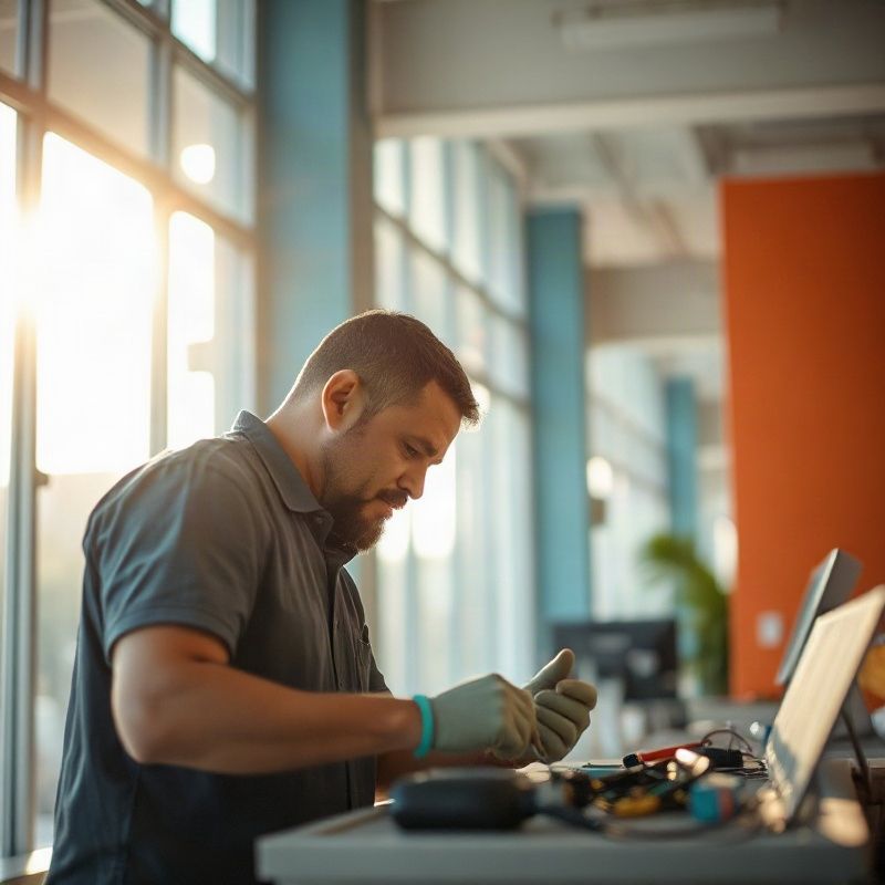 Técnico executando um pequeno reparo em espaço comercial recifense